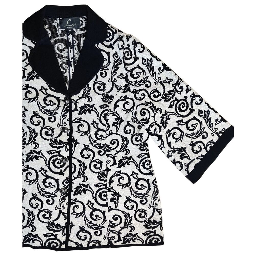 Liorah Womens Silver Vine Knit Jacket Sz 22 Wool Blend Metallic Cardigan Sweater